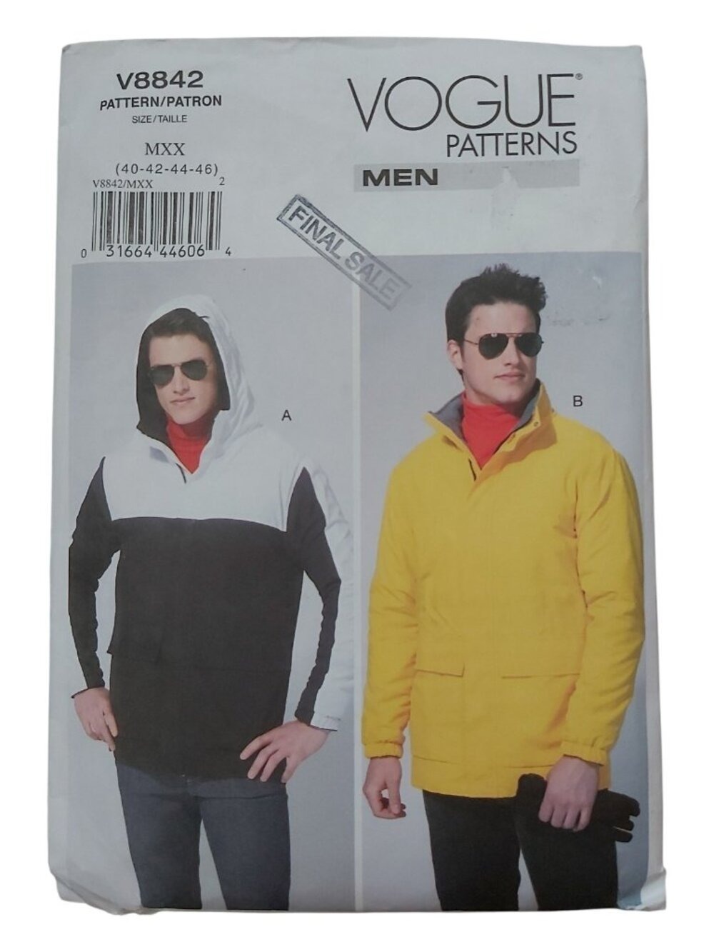 Vogue V8842 Men's Jacket Sewing Pattern Uncut - Size MXX 40 42 44 46